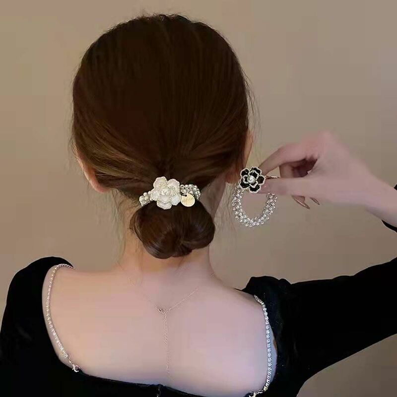 Ikat kepala ikat rambut mutiara wanita, aksesori rambut poni musim semi manis gaya Korea ikat rambut elastis untuk wanita