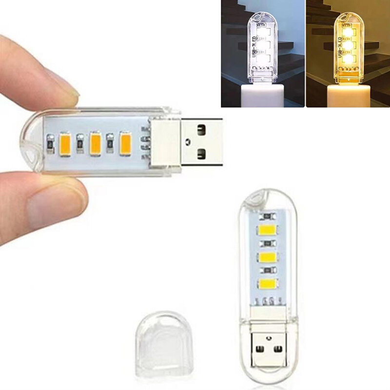 미니 휴대용 USB LED 조명, USB 3 LED 램프, 5V 전원 3000K-7000K 야간 조명, 노트북 모바일 보조배터리, 1 개