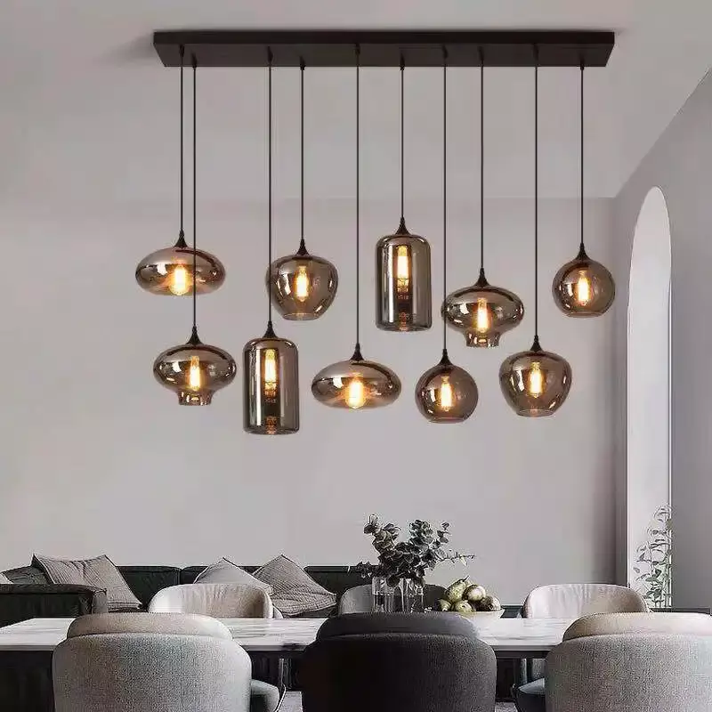 Серые Стеклянные Подвесные светодиодные светильники в стиле постмодерн, Подвесная лампа для кухни, столовой, домашний декор, освещение в стиле лофт для подвески
