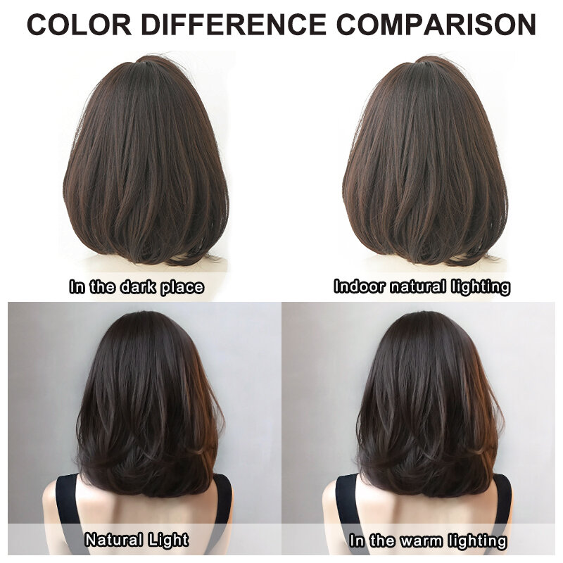 7JHH-peluca corta y recta de alta densidad para mujer, postizo de pelo marrón en capas sintético con flequillo de cortina, color Chocolate, uso diario