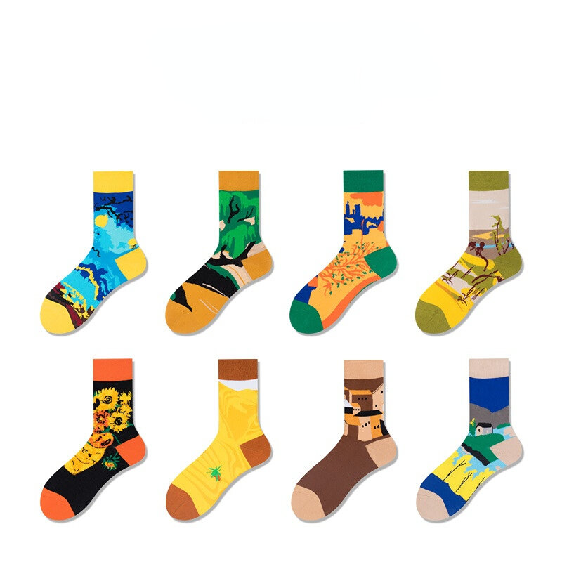 Oil painting theme graffiti European and American socks New spring and summer fashion style cotton socks for lovers