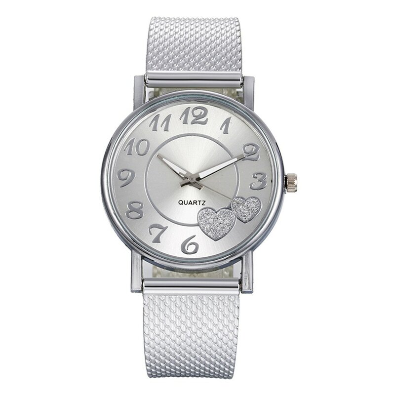 Zegarek w starym stylu kobiety srebrny i złoty Mesh Love Heart Dial zegarki moda Casual zegarki kwarcowe damskie Relogio Feminino 2021
