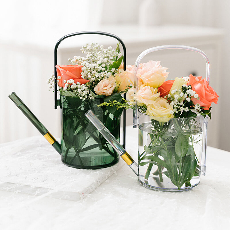 Plastikowa konewka Duży kaliber Kettle do podlewania kwiatów z uchwytem Przenośny przezroczysty wazon do aranżacji kwiatów Wystrój ogrodu domowego
