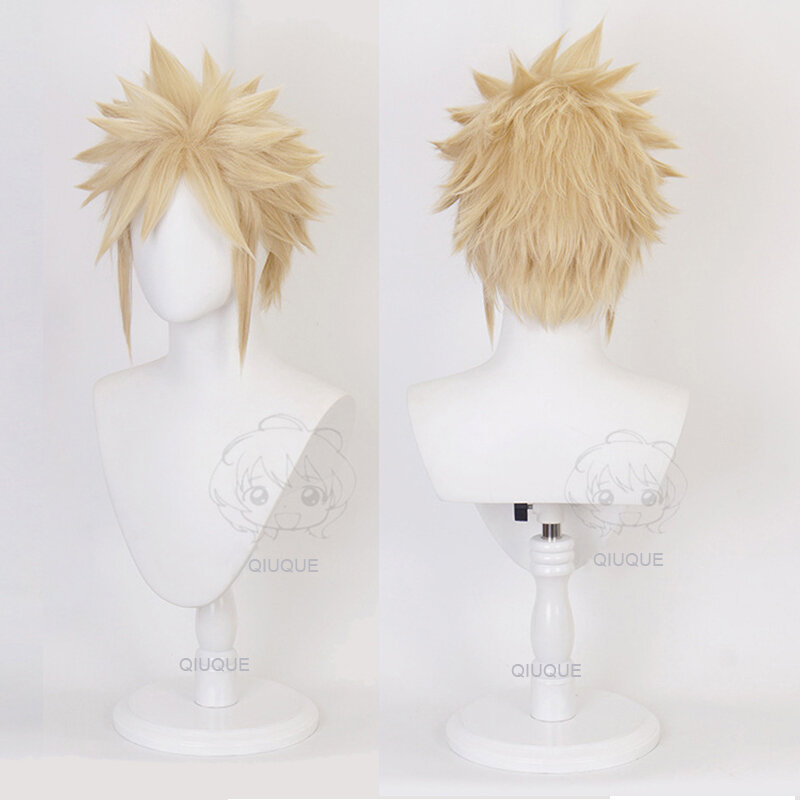 Anime Final Fantasy VII FF7 Cloud Strife Linen Blonde Cosplay Wig Heat Resistant Synthetic Hair Wigs + Wig Cap