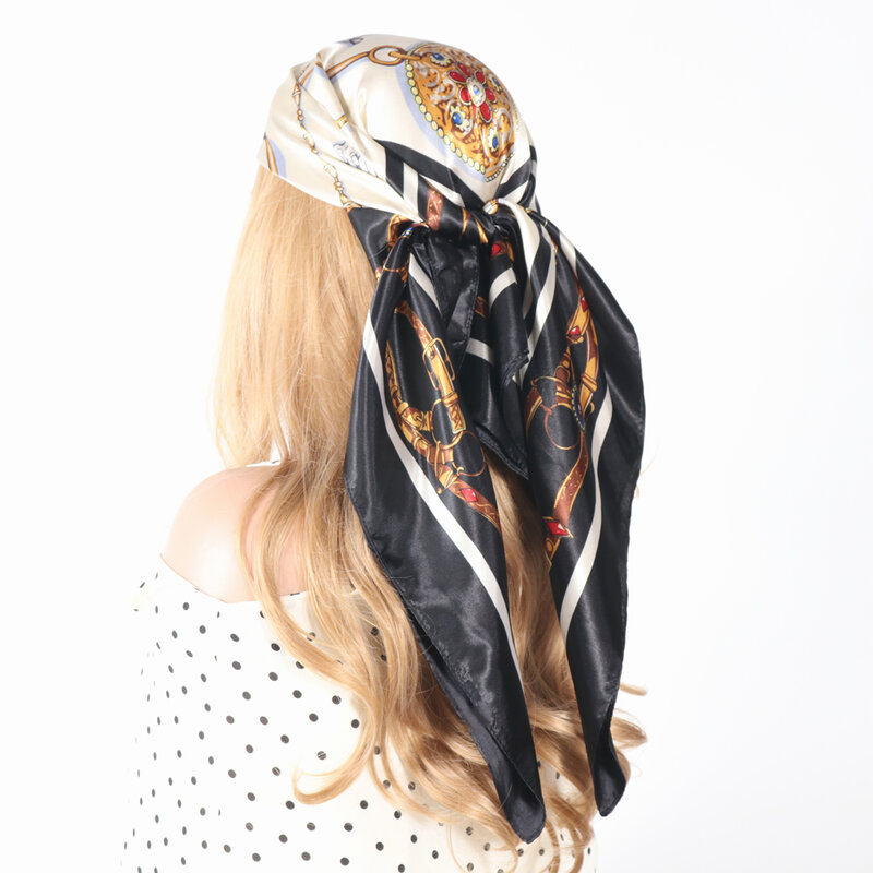Шелковый шарф на голову, женский роскошный модный шарф для волос, красивый платок, Мягкая атласная шаль, платок 90 см с квадратным вырезом, бандана