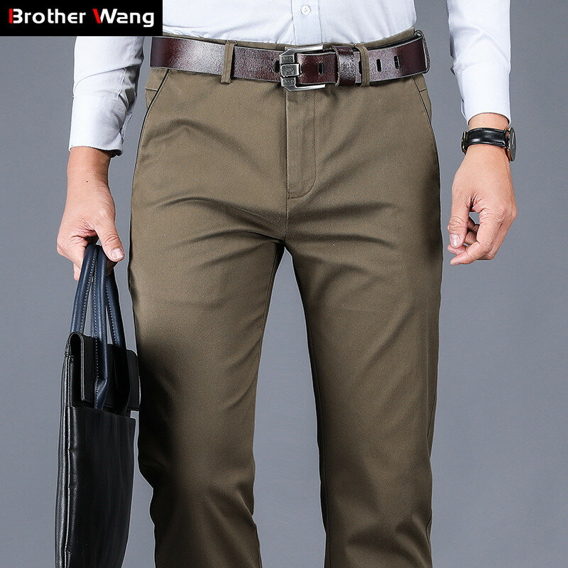 4 cores 98% de algodão calças casuais homens 2022 novo estilo clássico direto solto calças elásticas de cintura alta roupas de marca masculina