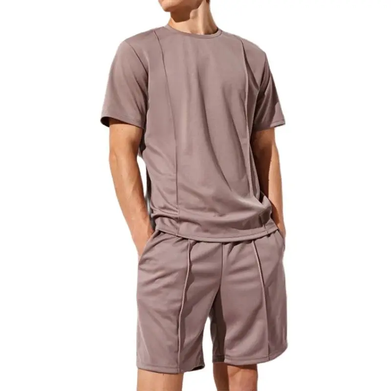 Conjunto de camiseta de manga corta y pantalones cortos para hombre, traje informal de dos piezas con cuello redondo, primavera y verano, 2024