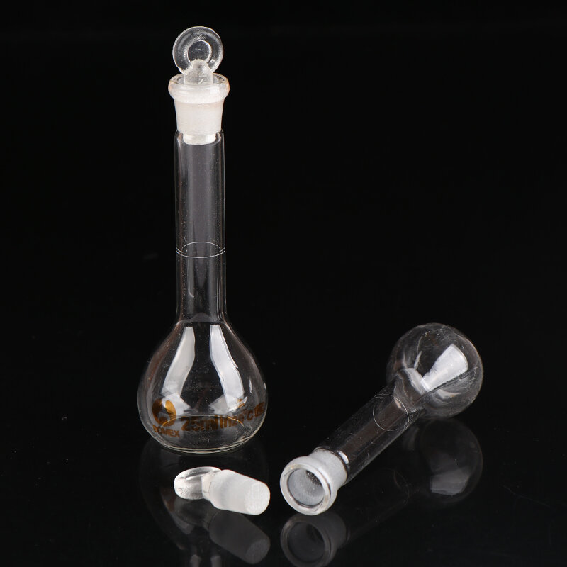 Flcopropriété de volume en verre transparent avec bouchon, 10 ml, 25ml, 1 pièce, verrerie de laboratoire de chimie