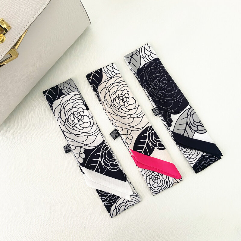 Grande marca 95cm * 5cm rosa stampato borsa cinturino sciarpa nero bianco donna sciarpa di seta fascia sciarpe lunghe borsa accessori nastro