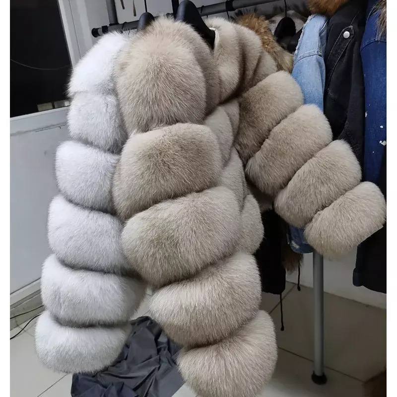 MAOMAOKONG mantel bulu rubah asli alami, jaket bulu rakun mewah lengan panjang musim dingin 2024, atasan tebal, mantel rompi berbulu wanita