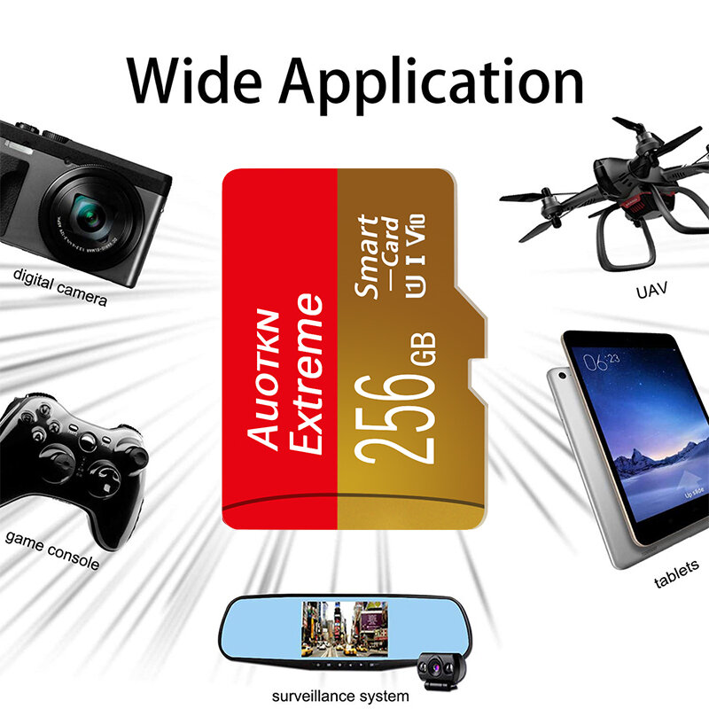 512GB AUOTKN Micro TF SD Card 32GB 16GB 8GB Mini SD TF Card 64GB 128GB 256GB U1 A1 C10 UHS-I Flash Memory Card For Camera/Phone