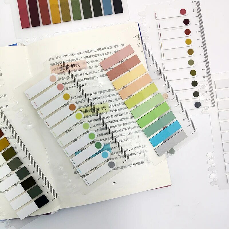 KindFuny-Morandi Tabs Índice Fluorescente Transparentes, PET Seta Flags, Sticky Note para Page Marker Planner Adesivos, Escritório, 6 Pacotes