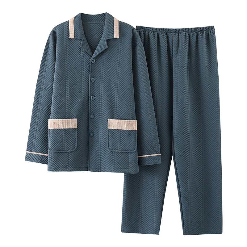 Três camadas grosso laminado pijamas masculinos sólido conjunto de pijamas de algodão completo dos homens 2 pçs/set quente outono inverno grandes jardas casa roupas