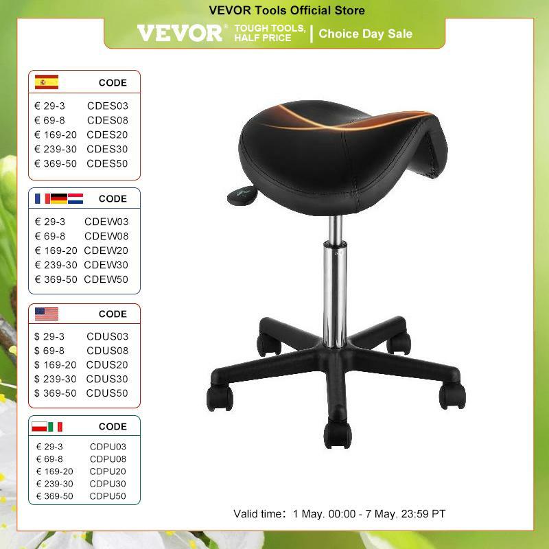 VEVOR-taburete de silla de montar ergonómico con 5 ruedas giratorias, rotación de 360 °, 20,1-28 pulgadas, taburete redondo ajustable en altura para Bar, salón y oficina