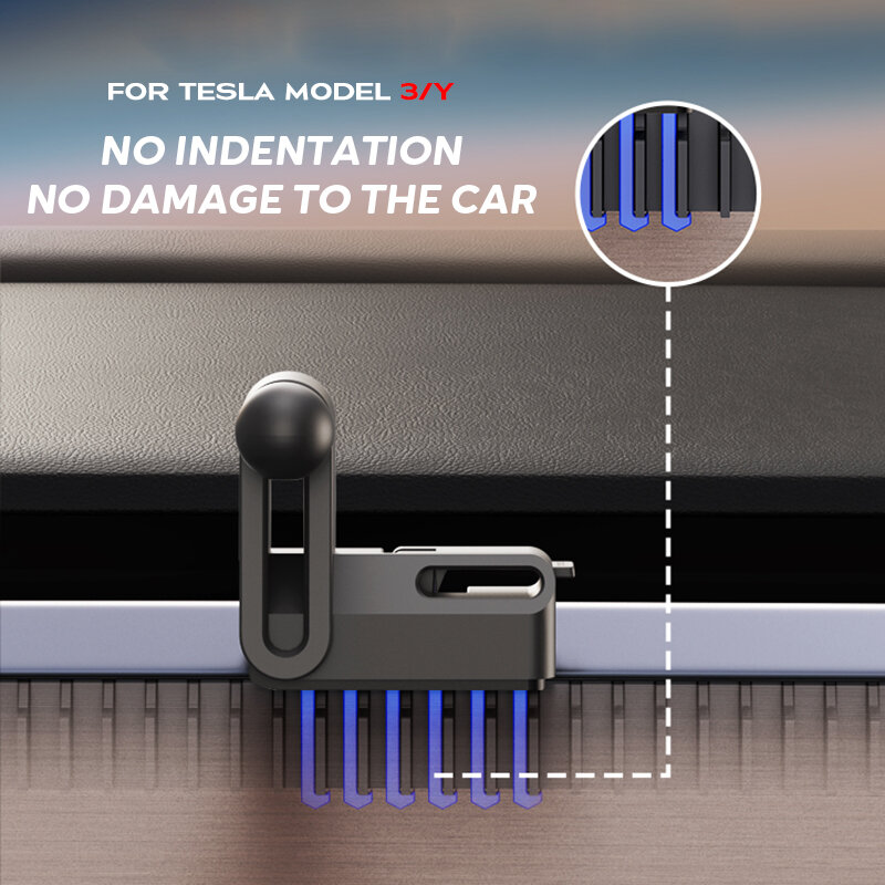 Model 3/Y 17mm 6-pazurowy Panel deski rozdzielczej uchwyt na telefon solarny do modelu Tesla model 3 model Y 4.0-7. 2-calowy uchwyt na telefon komórkowy