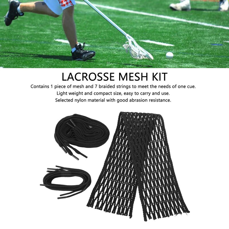 Lacrosse Mesh Piece Woven String, Wear Proof Nylon, Preto