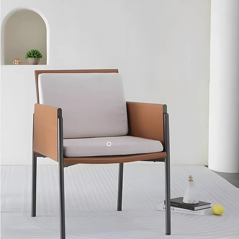 Kursi makan Nordic unik kulit krem logam gratis pengiriman kursi ruang tamu lembut nyaman Silla Comedor furnitur Interior