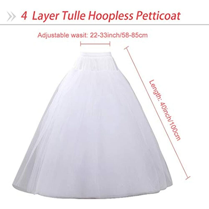 Petticoats for Women Hoopless Petticoat Crinoline Skirt 4 Layers Floor Length Ball Gown Slips for Wedding Dress