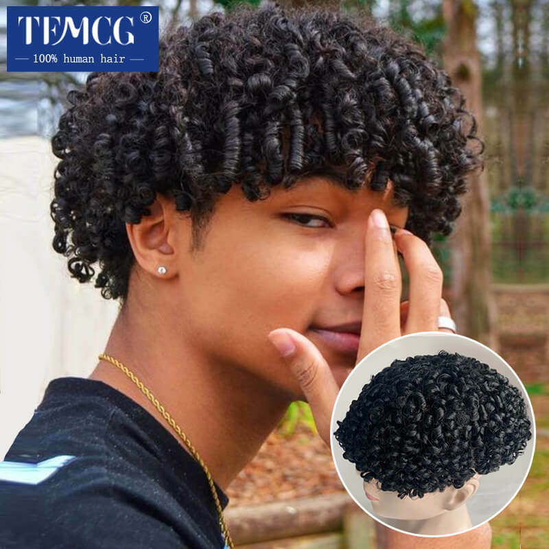 Afro Curly Male Hair Prosthesis Full Lace Breathable Toupee Men 100% Human Hair Curly Wig For Black Man Exhaust Systems Male wig