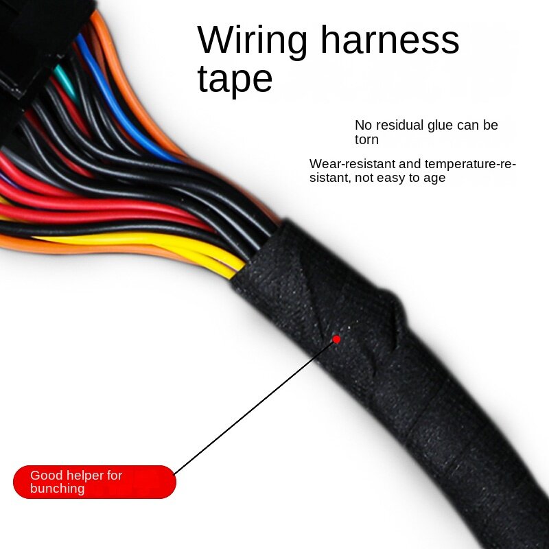 Paquete de cableado de terciopelo negro de 15m, 30mm, 25mm, 19mm, 15mm, 9mm, arnés de telar de llama, cinta eléctrica ignífuga, tela adhesiva para cableado