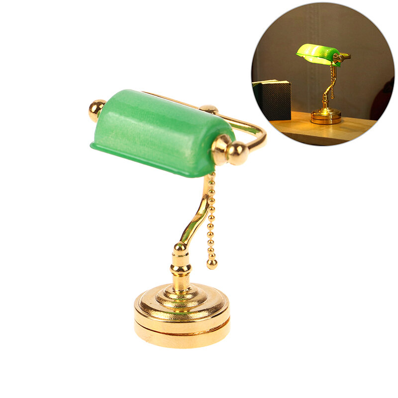 Dollhouse Miniature LED Desk Lamp, Green Postman Light, Home Móveis, Model Decor, Doll House Acessórios, Toy, 1:12