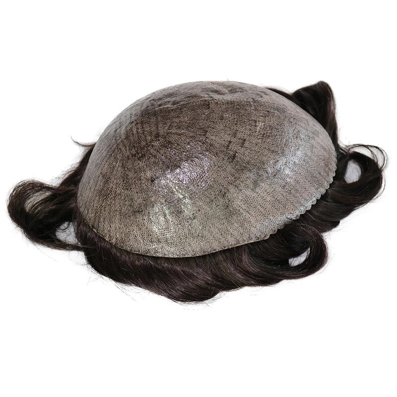 Мужской парик из ПУ кожи, сменная система для натуральных волос, контур CC, предварительный вырез