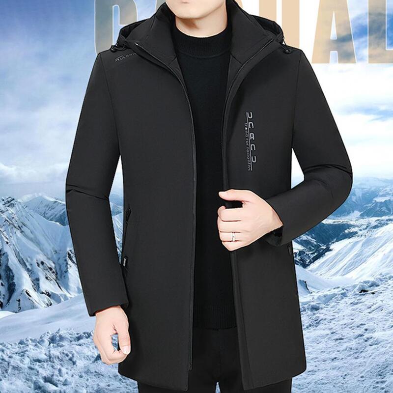 Popular Comfortable Men Mid-length Cotton Padded Windbreaker Jacket Long Sleeve Thickened Casual Jacket for Office