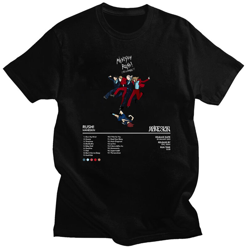 Maneskin Rush T-Shirt Korte Mouw Katoen Zacht T-Shirt Voor Lente/Zomer Grunge Harajuku Ropa Hombre O-hals Retro Kleding
