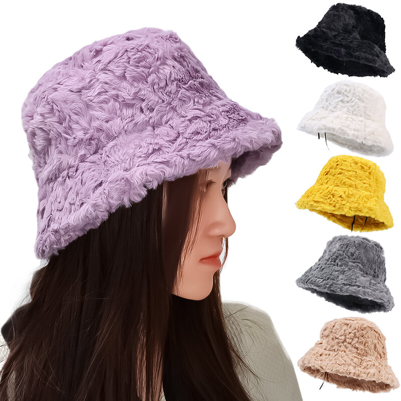 Chapéus de lã de cordeiro grosso chapéu de balde de lã do falso chapéu de pescador feminino meninas inverno ao ar livre quente tampões de felpa tigela chapéus de rua outono