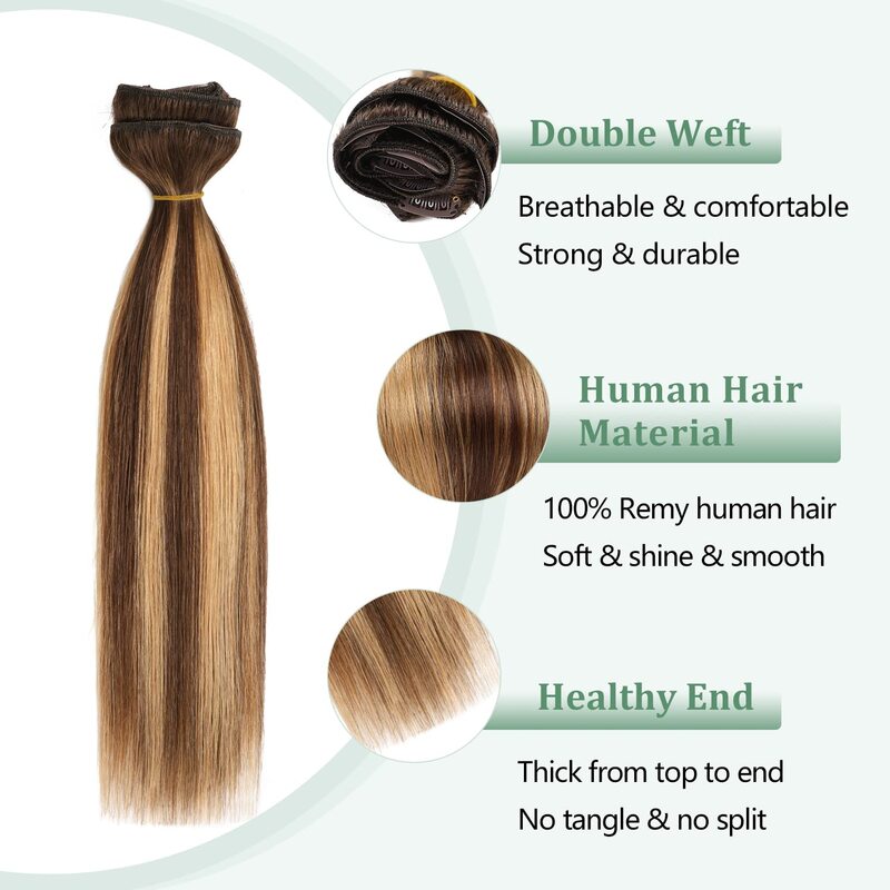 Clipe reto em extensões de cabelo, Remy cabelo humano, sem costura, invisível, cor P4, 27 #, 10pcs por pacote, 160g por conjunto