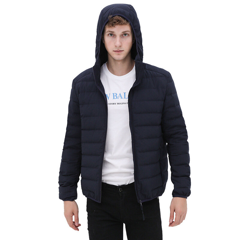 Down Jacket Men's New Seamless European and American Lightweight Hooded Seamless All-in-one Woven Jacket Multi Size Fashion
