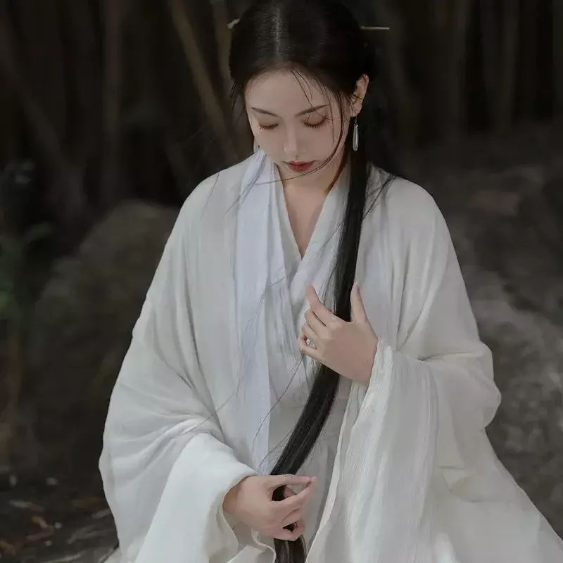 Hanfu ชุดเดรสสีขาวสำหรับผู้หญิงชุดคอสเพลย์ผู้หญิงชุดเดรสเต้นรำจีนดั้งเดิมฤดูร้อน
