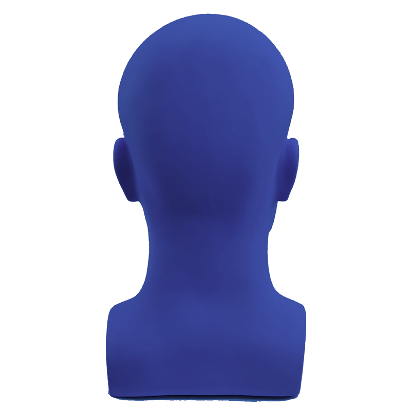 Profissional masculino manequim cabeça, display stand, fone de ouvido para perucas, chapéus, azul fosco