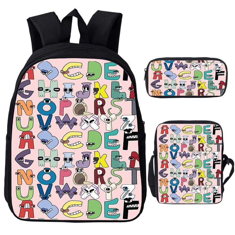 3 pçs/set alfabeto lenda letra mochila para meninos meninas dos desenhos animados anime mochilas crianças sacos de escola mochila viagem daypack