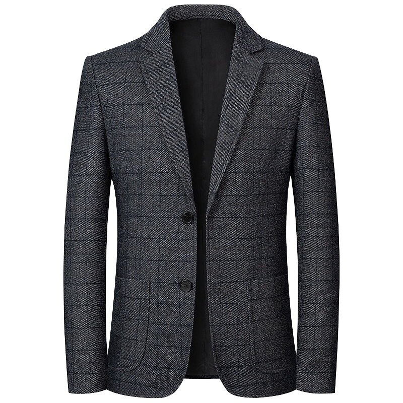 HOO 2023 Men's Autumn New Casual Suit Jacket Non-Ironing Plaid Double Buckle   blazer