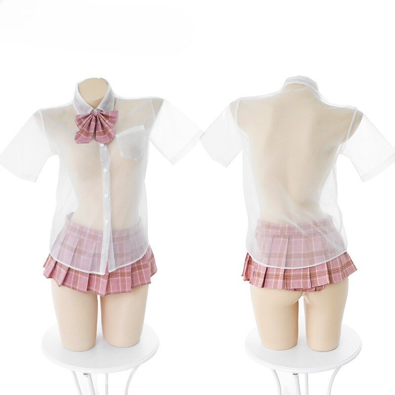 女の子のためのエキゾチックな透明コスプレ衣装,スカートとシャツのセット,日本の学生スーツ,カワイイランジェリー,ポルノパーティーのロールプレイ
