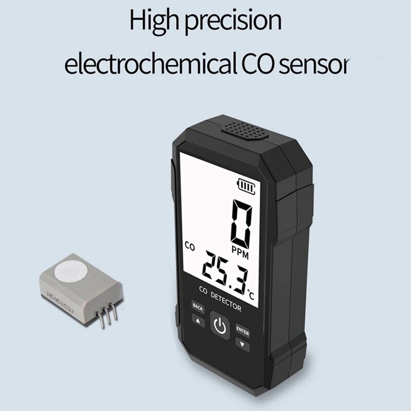 Medidor de prueba de concentración de dióxido de carbono, Detector de monóxido de carbono con prueba de temperatura, alarma de luz de sonido