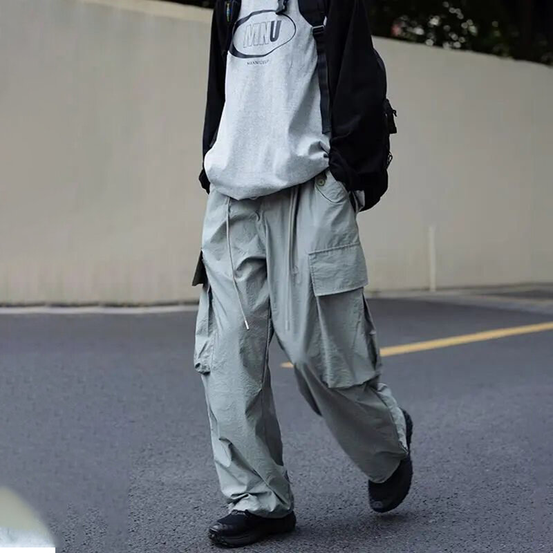 Verão Oversized Cargo Calças Homens Moda Bolso Casual Calças Mens Japonês Streetwear Solto Hip Hop Calças Retas Mens Calças