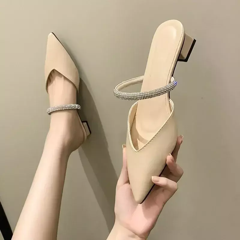 2024 estate nuove pantofole da donna classiche a punta semplici eleganti comode pantofole da donna con tacco spesso pantofole da esterno Zapatos
