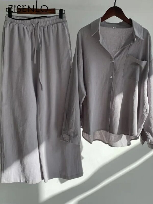 Set di ciondoli primavera estate nuova camicia Casual e pantaloni larghi a vita alta set di pantaloni a due pezzi abiti per le donne 2024 camicetta vestito