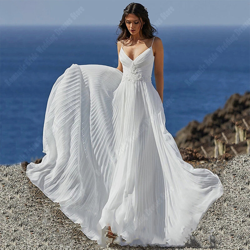 Celebrity Deep-V Neck a-line abiti da sposa da donna nuovi abiti da sposa senza maniche stampa in pizzo popolare Princess Vestidos De Novias