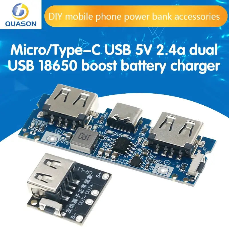 แบตเตอรี่ลิเธียม LED Dual USB 5V 2.4A Micro/Type-C USB Mobile Power Bank 18650โมดูลชาร์จ