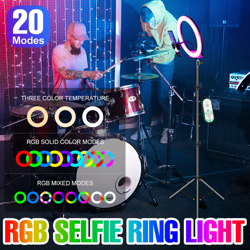 Anillo de luz Led para selfi, lámpara circular de luz nocturna portátil con USB, iluminación de fotografía de relleno RGB para estudio en vivo