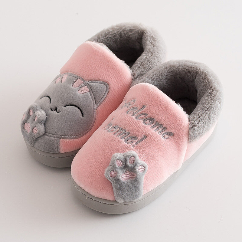 Winter Girls Slippers Cartoon Cat Kids Slippers Plush Warm Baby Boys Home Shoes Children's Slippers Furry Slides Anti Slip Soft
