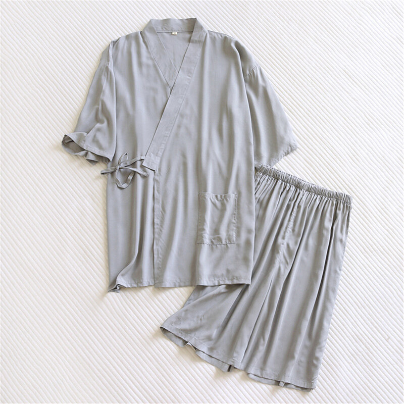 Conjunto de pijamas japoneses tradicionales para hombre, ropa de dormir de fibra de viscosa, pantalones cortos, Kimono de algodón, camisón de estilo japonés, suave, novedad de 2020