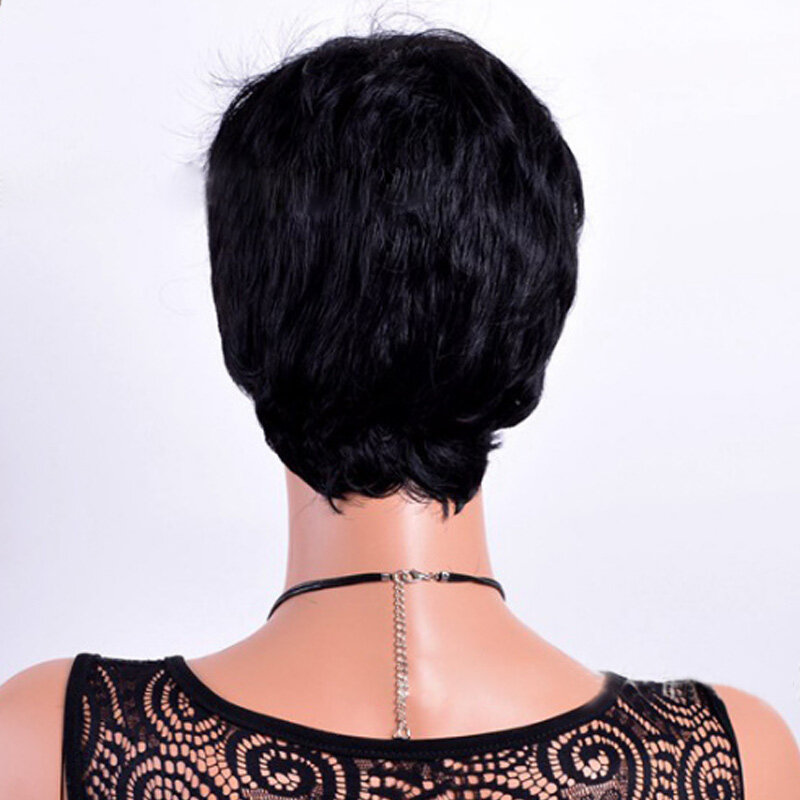 Perucas sintéticas retas curtas para mulheres, bonito cabelo preto realista, penteados franja de uso diário, peruca sem cola, alta qualidade