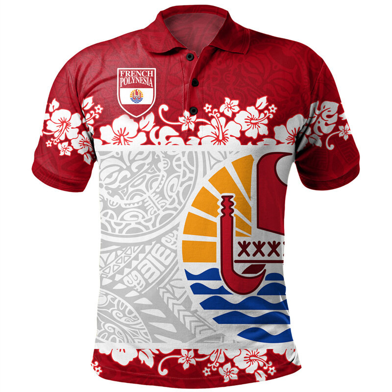 Модная полинезийская рубашка-поло с графическим рисунком, мужские Гавайские футболки с 3D принтом, повседневные футболки большого размера на пуговицах, летние уличные футболки с короткими рукавами