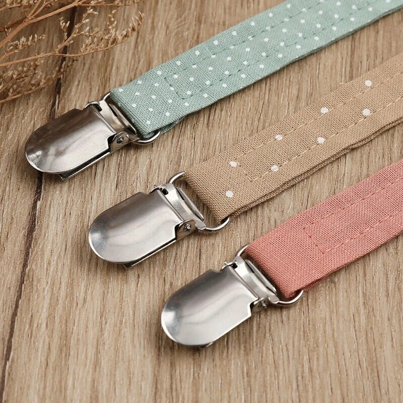 Practical Nipple Holder Cotton Linen Baby Pacifier Clip Chain Linen + Metal Elegant Nipple Leash Strap Lovely Color Polk