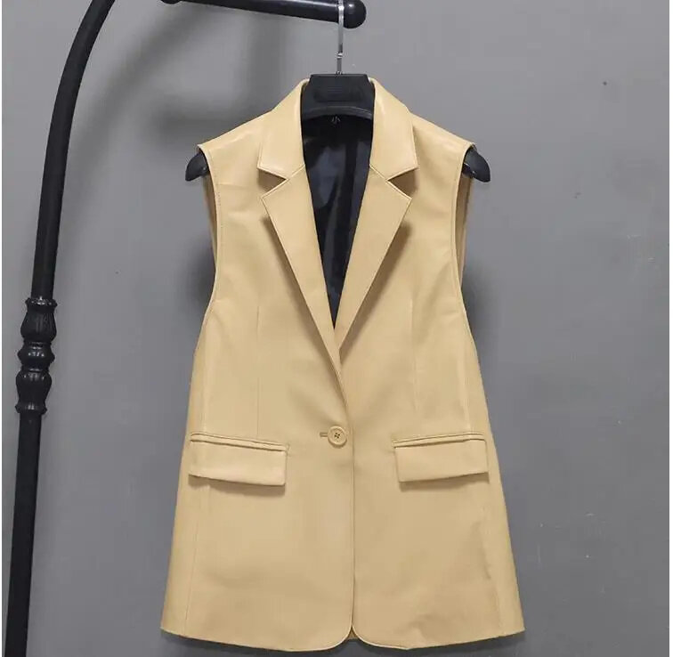 Free shipping.Fashionable women's 100% sheepskin jacket.Top grain genuine leather vest.natural versatile suit vest