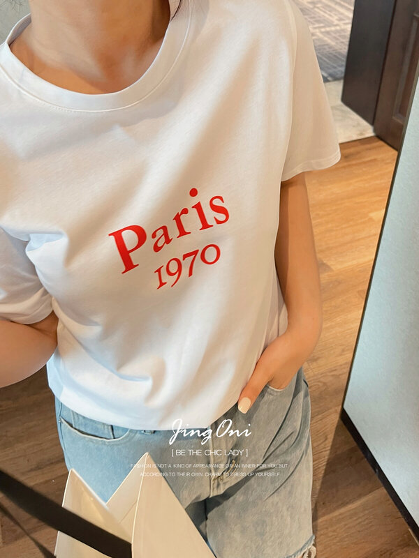 Camiseta de manga corta para mujer, ropa de estilo coreano, Top corto elegante, camisetas de lujo juvenil, informal, Kpop, Y2k, 2024